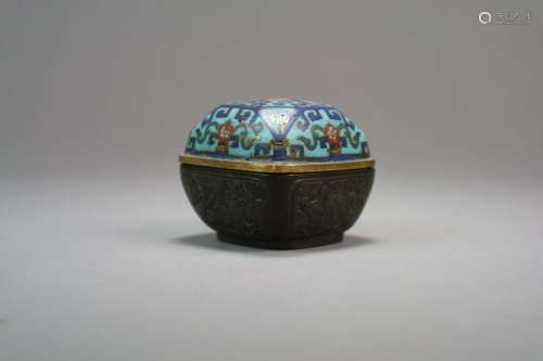 A Small Chinese Bronze Cloisonne Box and Cover