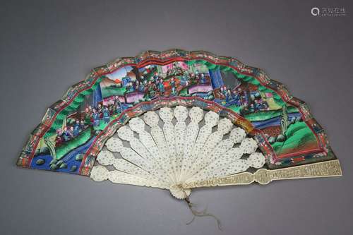 A Chinese Ivory and Paper Painted Fan