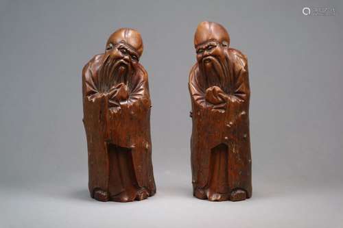 A Pair of Chinese Root Wood Figures of Shoulao