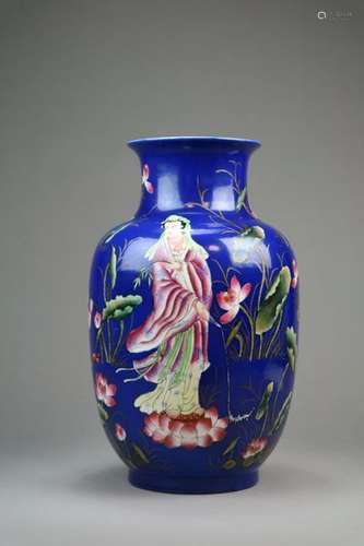 A Chinese Powder Blue Famille Rose Vase