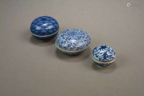 Three Small Chinese Seal Paste Pots and Covers