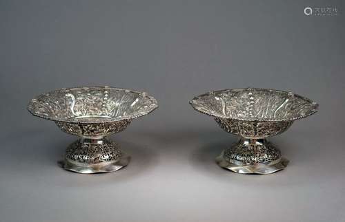 A Pair of Chinese Export Silver Comports, Wang Hing