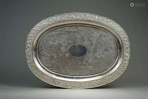 A Chinese Export Silver Oval Tray, Wang Hing