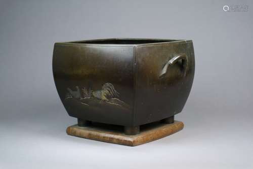 A Japanese Inlaid Bronze Jardiniere