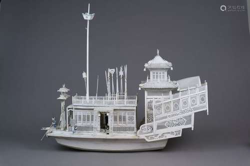 A Very Large Chinese Ivory Model of a Sailing Barge