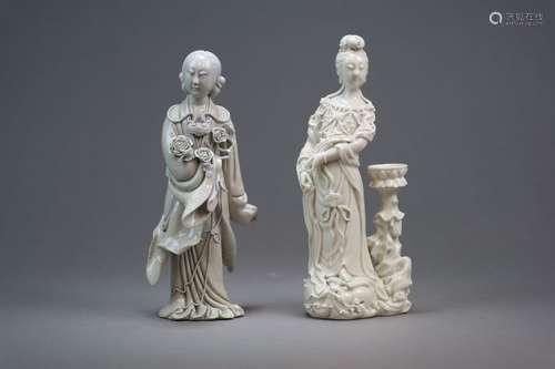 Two Chinese Blanc de Chine Figures of Guanyin