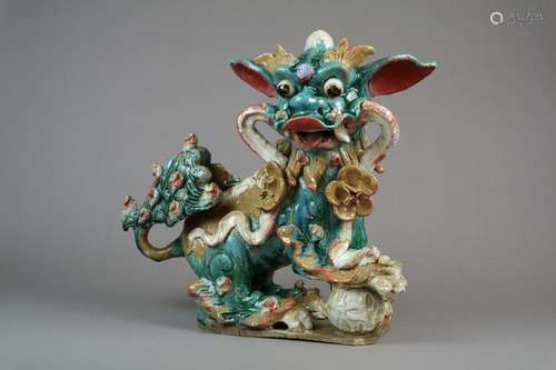 A Large Chinese Glazed Stoneware Figure of a Guardian Lion