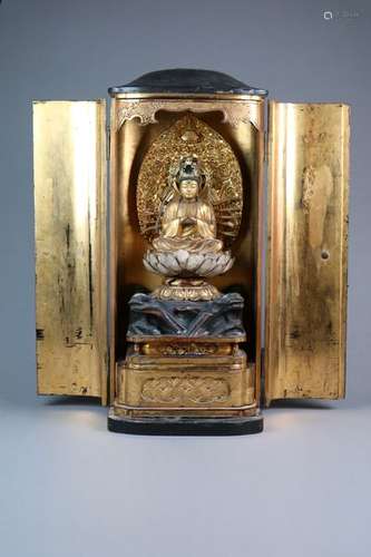 A Japanese Black Lacquer Portable Zushi Shrine