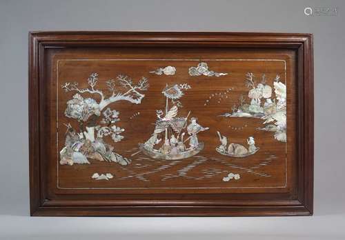 A Chinese Mother-of-Pearl Inlaid Rosewood Panel