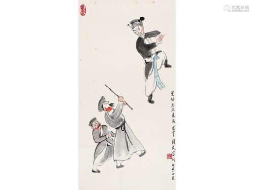 关良（1900～1986） 人物 镜片 设色纸本