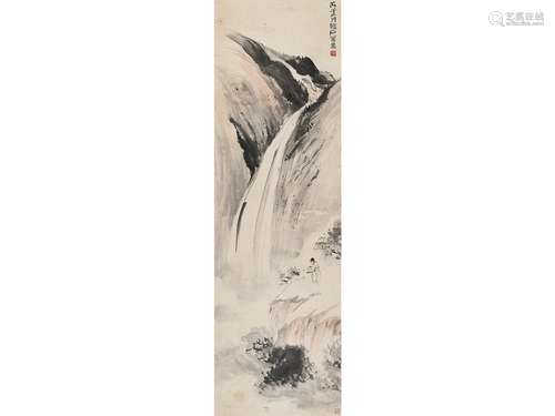 傅抱石（1904～1965） 山水人物 屏轴 设色纸本