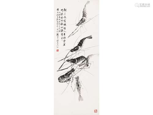 刘君任（1900～1961） 虾 立轴 水墨纸本