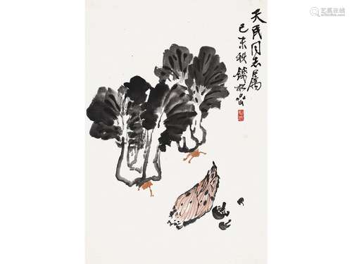 钱松嵒（1899～1985） 蔬菜 立轴 设色纸本