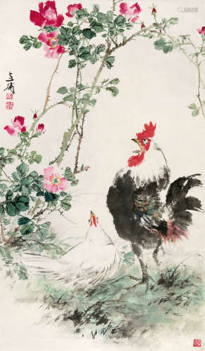 王雪涛（1903～1982） 花开双吉 立轴 设色纸本