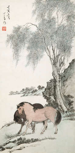 溥儒（1896～1963） 1962年作 双马 镜心 设色纸本