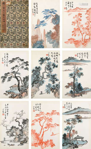 溥儒（1896～1963） 山水 册页 （八开） 设色纸本