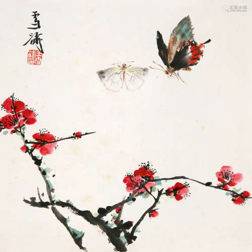 王雪涛（1903～1982） 双蝶 立轴 设色纸本