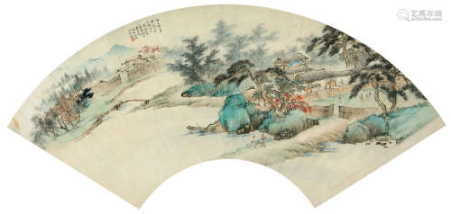 吴青霞（1910～2008） 1936年作 渔村闲逸 镜心 设色纸本