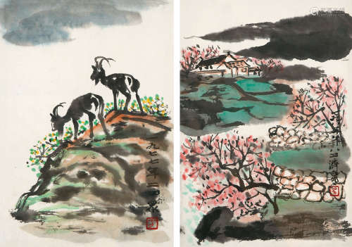 方济众（1923～1987） 山水 （二帧） 镜心 设色纸本