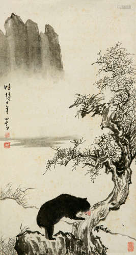 溥儒（1896～1963） 熊趣图 立轴 设色纸本
