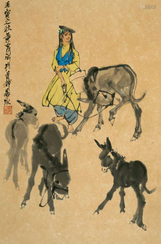 黄胄（1925～1997） 1962年作 牧驴图 镜心 设色纸本