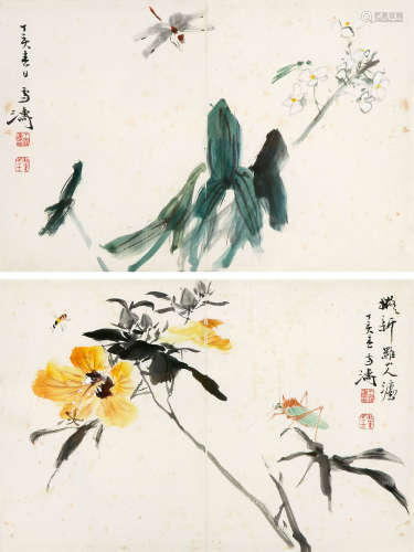 王雪涛（1903～1982） 1947年作 花鸟 （二帧） 镜心 设色纸本