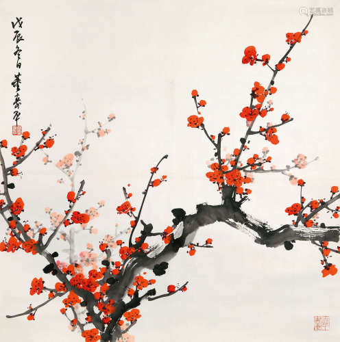 董寿平（1904～1997） 1988年作 红梅 镜心 设色纸本