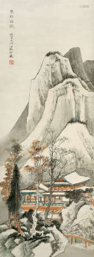 何海霞（1908～1998） 寒林楼观 立轴 设色纸本