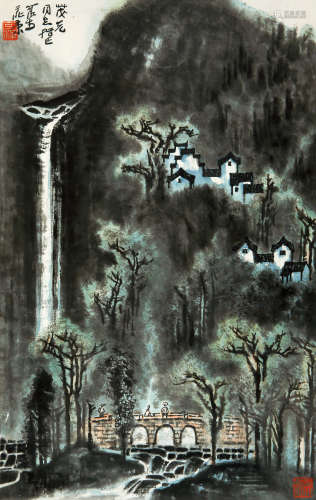 李可染（1907～1989） 松桥观瀑 立轴 设色纸本
