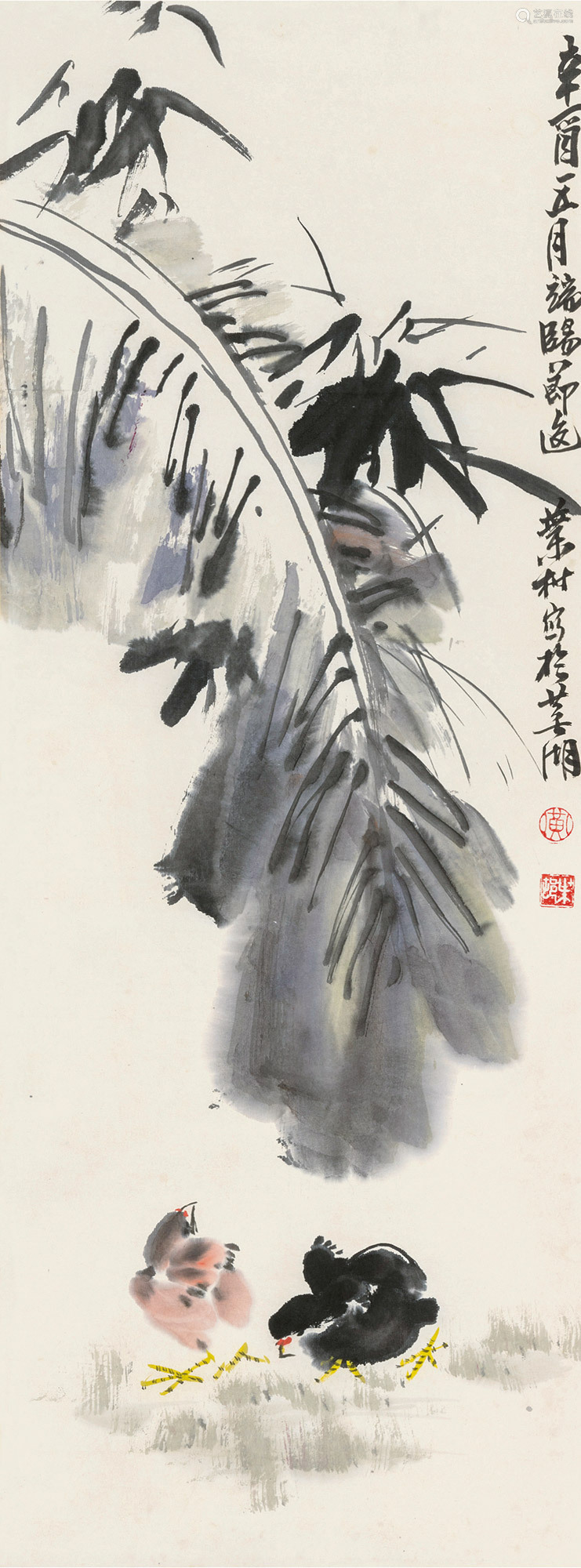 黄叶村芭蕉清趣立轴