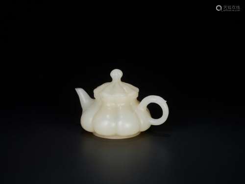 AN EXCEPTIONAL MUGHAL STYLE WHITE JADE EWER AND COVER, …