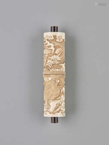 A RARE JAPANESE STAG ANTLER SCROLL CASE FOR A BUDDHIST …