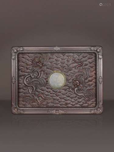AN IMPERIAL ZITAN ‘DRAGON’ TRAY WITH JADE INSET, QIANLO…