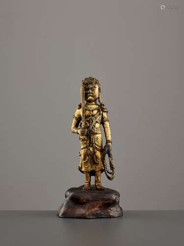 A RARE LACQUER GILT 18th CENTURY BRONZE OF FUDO MYO O (…