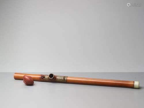 A BAMBOO, JADE AND YIXING OPIUM PIPE, QING DYNASTY