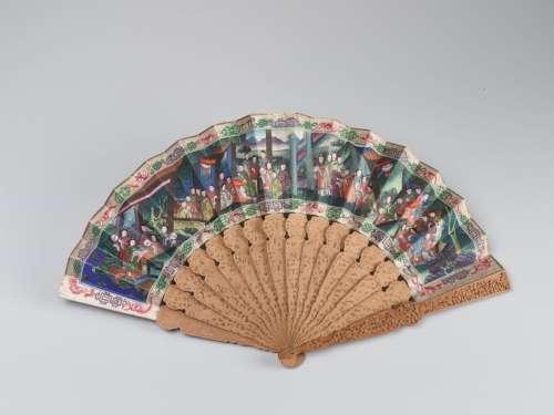 A FINELY HAND PAINTED AND INLAID CANTON SCHOOL FAN IN O…
