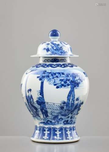 A LARGE BLUE AND WHITE ‘IMMORTALS’ BALUSTER JAR AND COV…