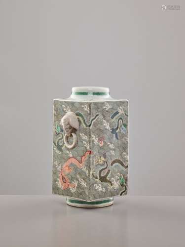 A GUANGXU PERIOD FAMILLE VERTE CONG VASE WITH DRAGONS