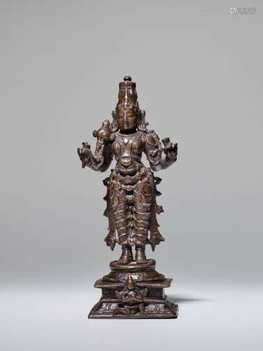 AN INDIAN COPPER BRONZE ALLOY FIGURE OF VISHNU, 18th – …