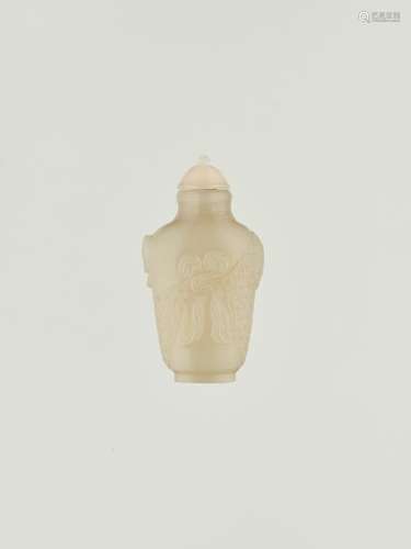 A PALE CELADON ‘WRAPPED’ JADE SNUFF BOTTLE, 18th – 19th…