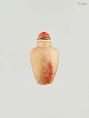 A RARE ‘LIU HAI’ JADE SNUFF BOTTLE, QING DYNASTY