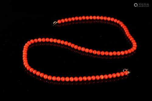优质天然色泽亮丽红珊瑚圆珠项链