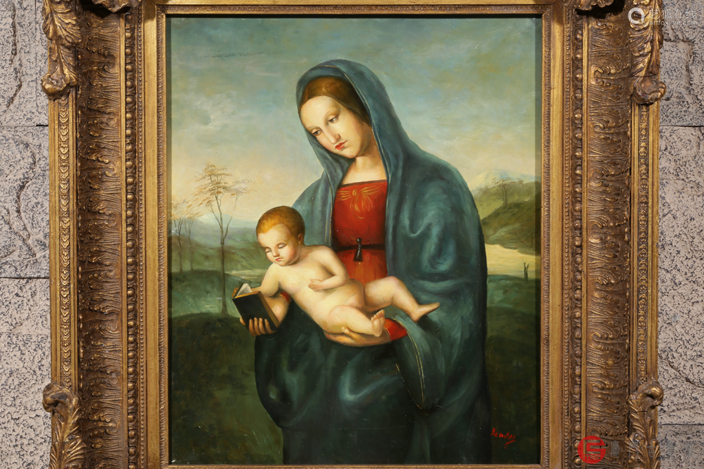 19世纪末 欧洲贵族奢华木框漆金大师作 圣母子像 油画挂屏 Deal Price Picture