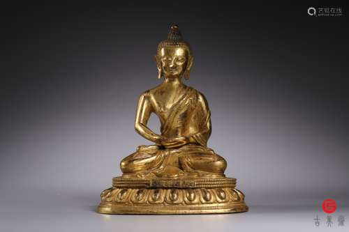 民国·“大清乾隆年敬造”款一流金水铜鎏金释迦牟尼佛坐像