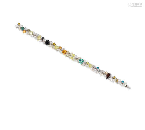 A Treated Coloured Diamond and Diamond Bracelet