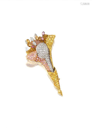 A Coloured Diamond and Diamond Novelty Brooch,  by Chaumet