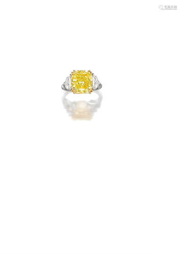 A Fancy Coloured Diamond and Diamond Ring