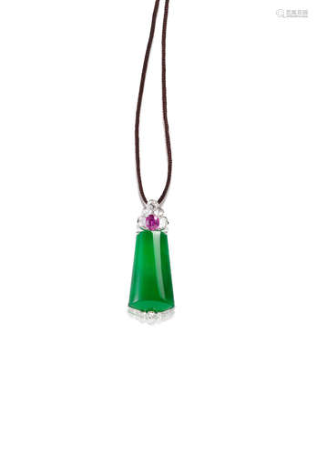 A Jadeite, Gem-set and Diamond Pendant