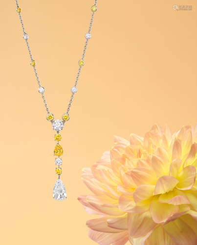 An Exceptional Diamond and Fancy Coloured Diamond Pendant Necklace, by Cartier