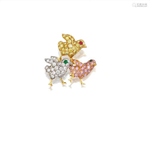 A Coloured Diamond Novelty Brooch, by Carvin French